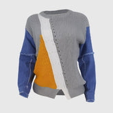 Pullover aus Denim mit Patchwork-Farbkontrastdesign